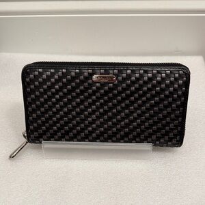 Coach Black & Gray Woven Zip Wallet with Silver Hardware